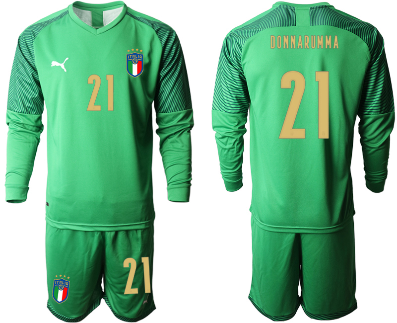 Men 2021 European Cup Italy green goalkeeper long sleeve #21 soccer jerseys->jacksonville jaguars->NFL Jersey